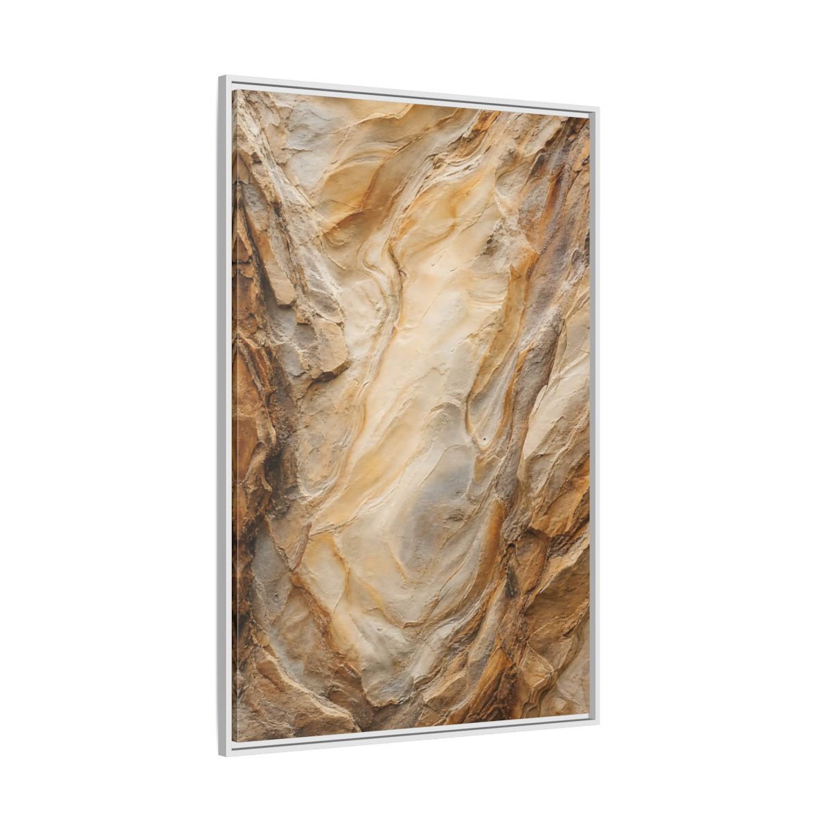 Nature Rock Formation Brown and Tan Framed Canvas Wall Art shown as canvas wall art