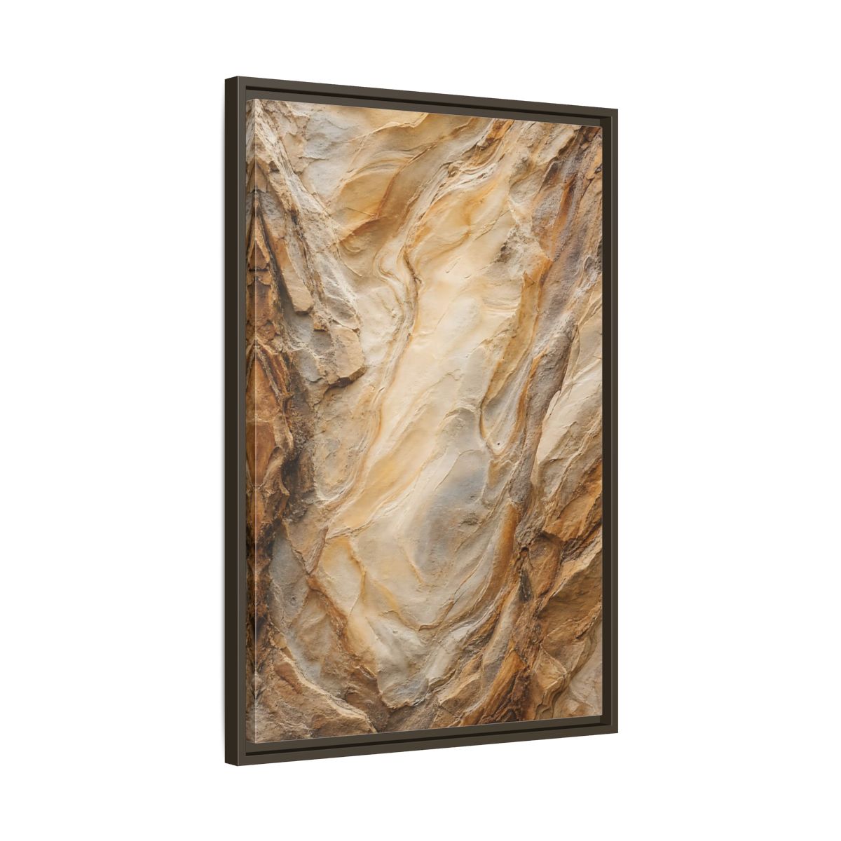 Nature Rock Formation Brown and Tan Framed Canvas Wall Art shown as canvas wall art