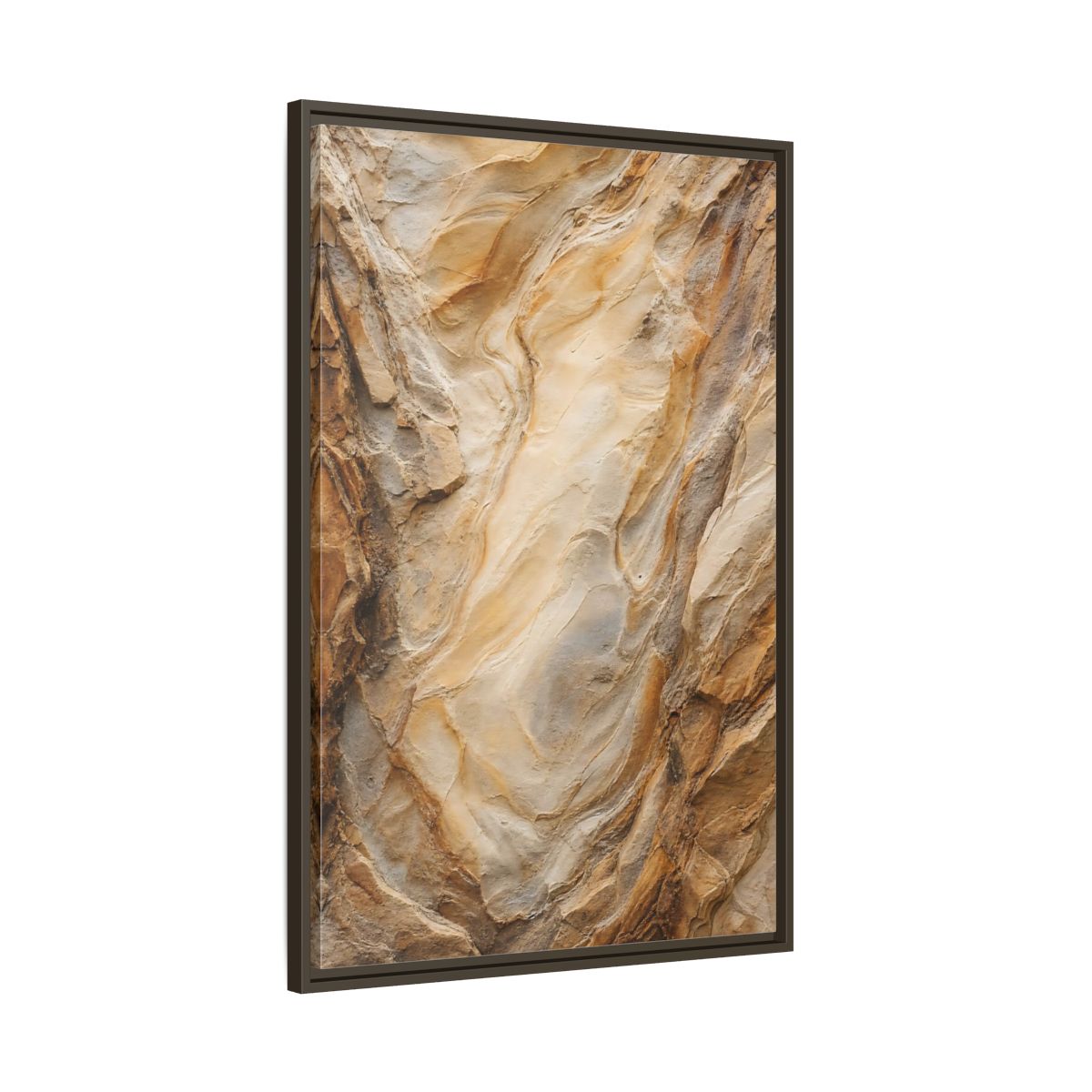 Nature Rock Formation Brown and Tan Framed Canvas Wall Art shown as canvas wall art