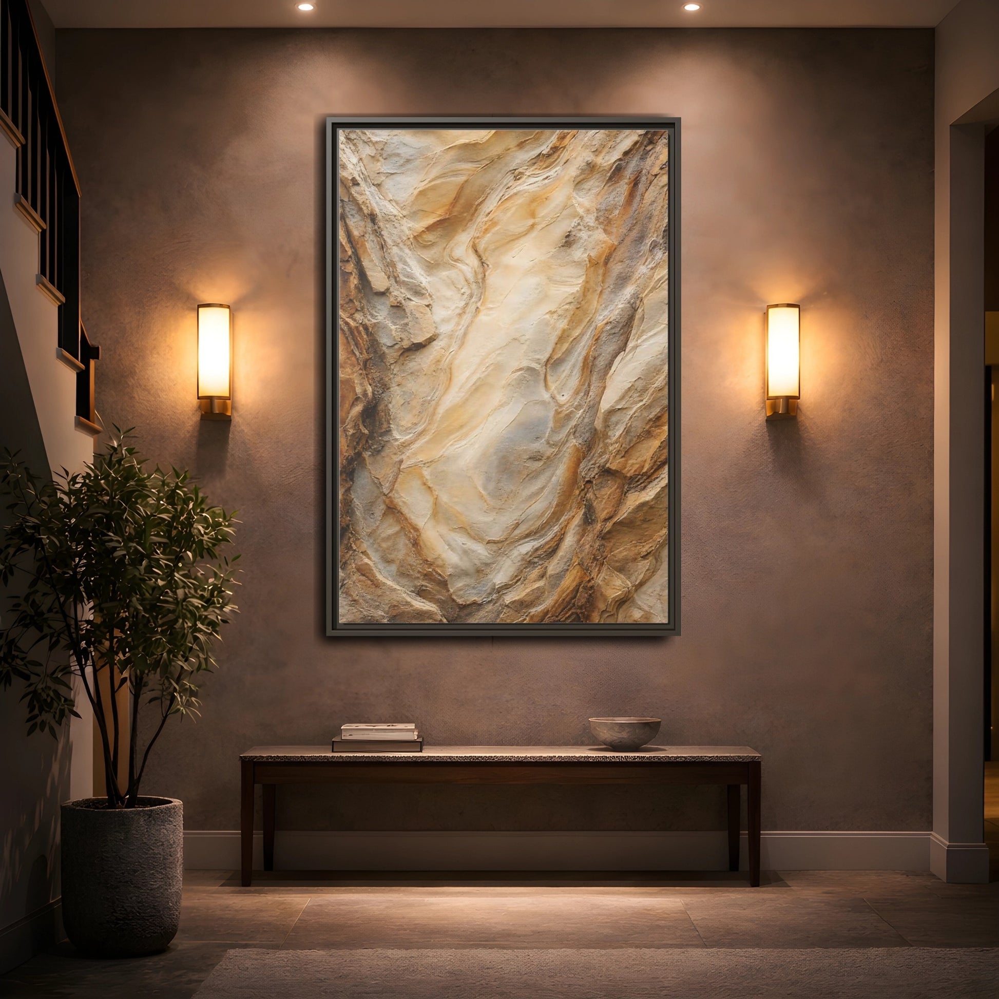 Nature Rock Formation Brown and Tan Framed Canvas Wall Art shown as canvas wall art