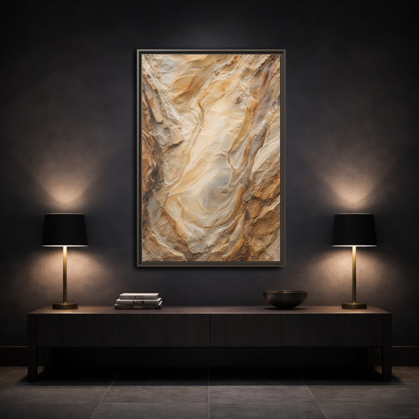 Nature Rock Formation Brown and Tan Framed Canvas Wall Art shown as canvas wall art