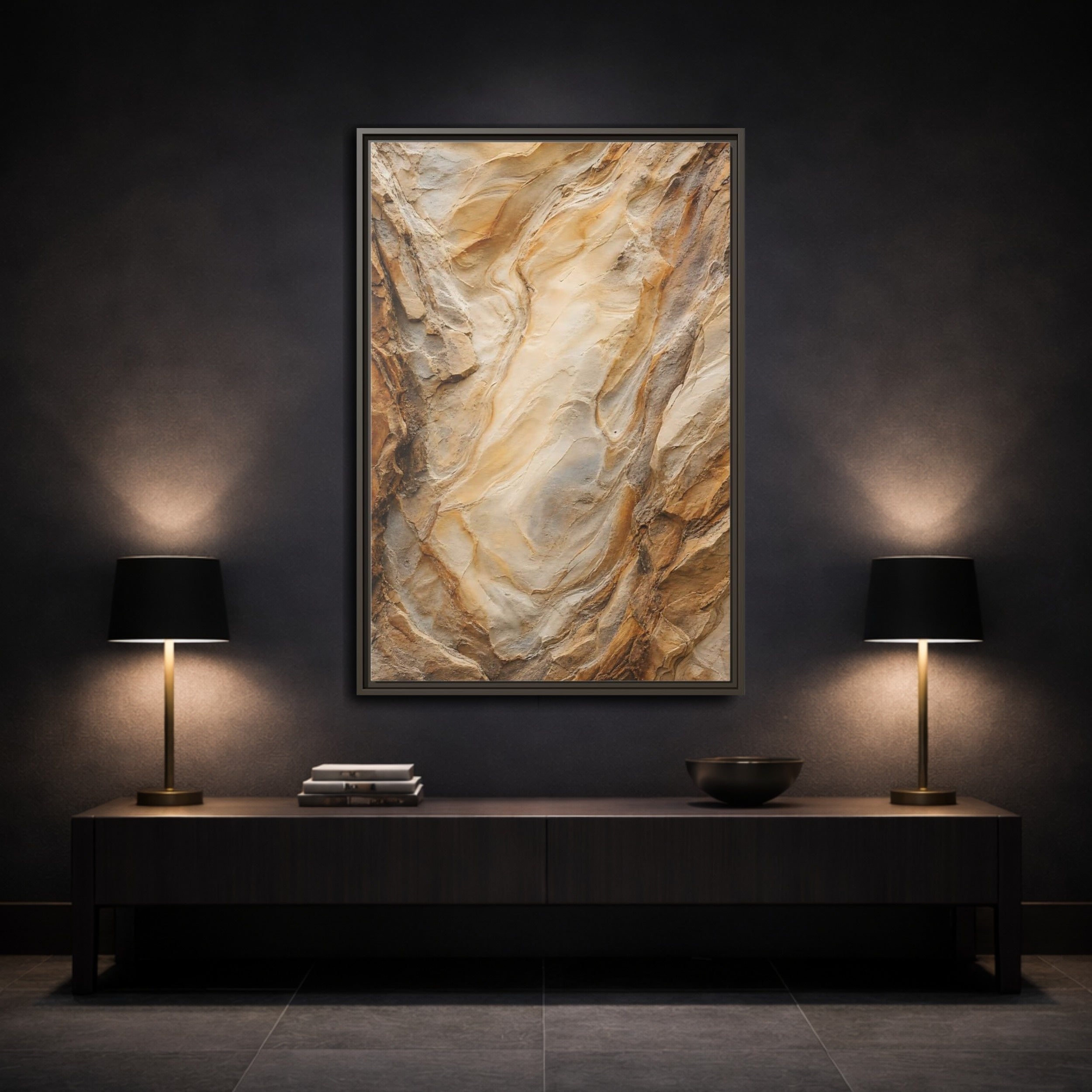 Mockup 3. Nature Rock Formation Brown And Tan Rock shown as stretched canvas wall art