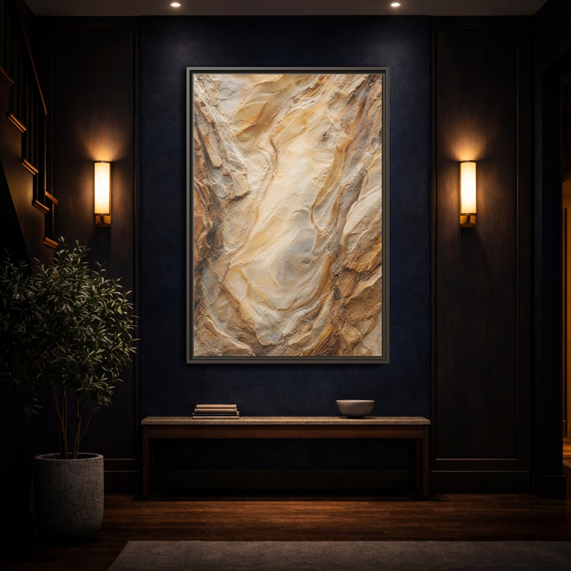 Nature Rock Formation Brown and Tan Framed Canvas Wall Art shown as canvas wall art