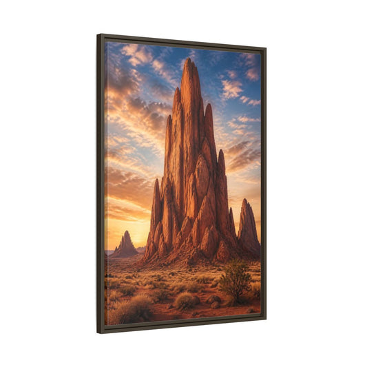 Main Mockup. Nature Rock Formation Orange Blue Desert shown as stretched canvas wall art