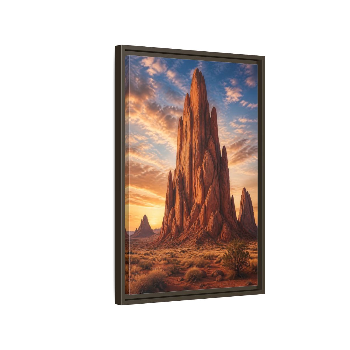 Side Mockup 2. Nature Rock Formation Orange Blue Desert shown as stretched canvas wall art