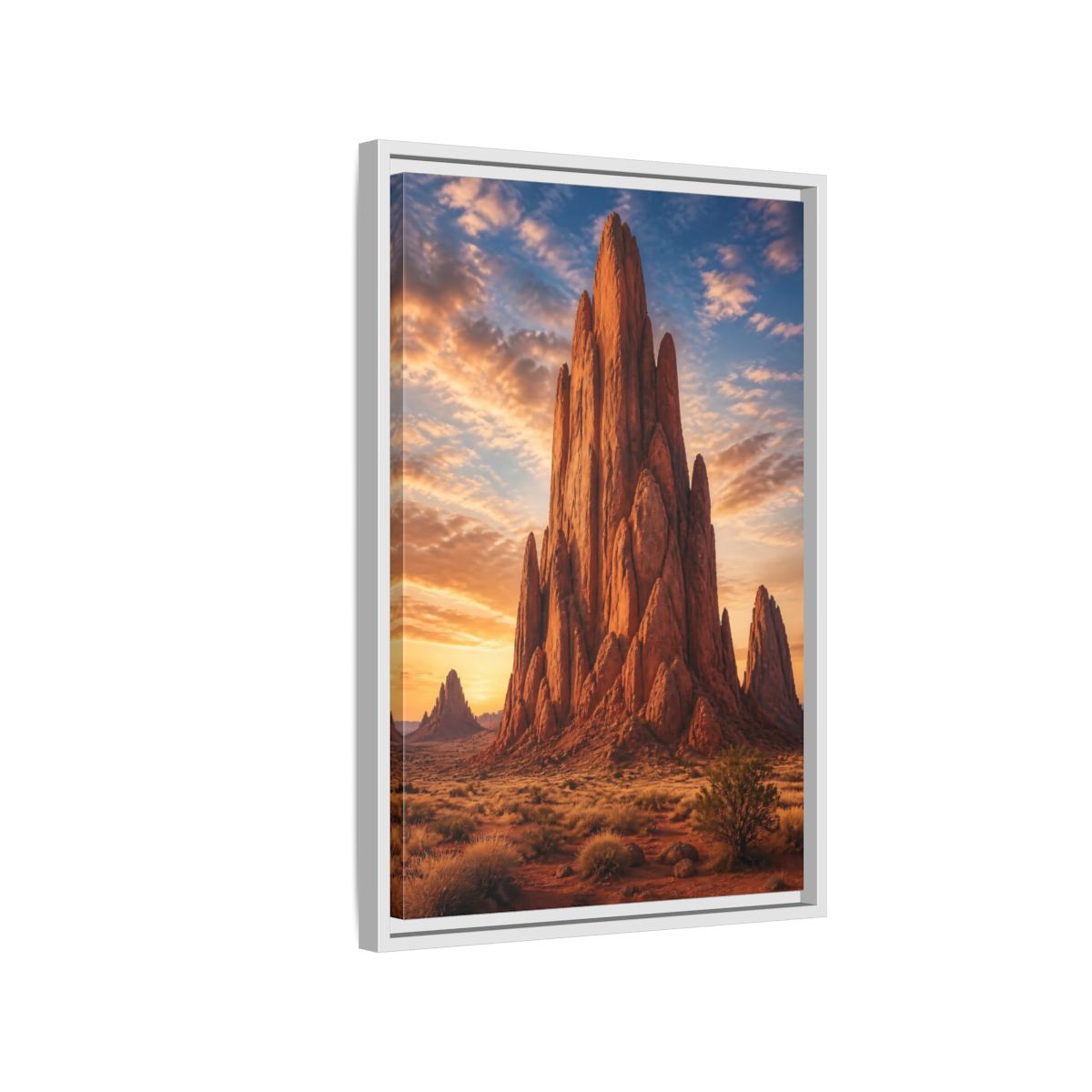 Side Mockup 1. Nature Rock Formation Orange Blue Desert shown as stretched canvas wall art