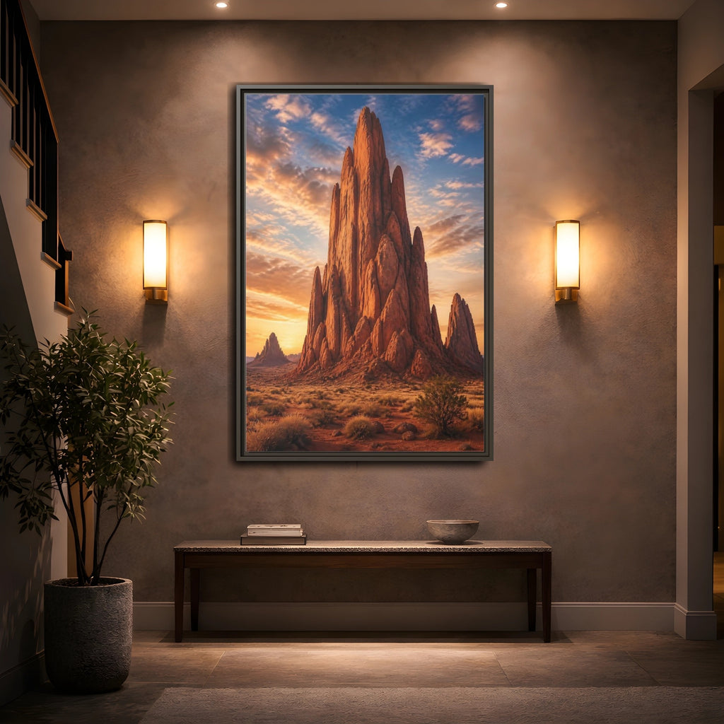 Mockup 2. Nature Rock Formation Orange Blue Desert shown as stretched canvas wall art