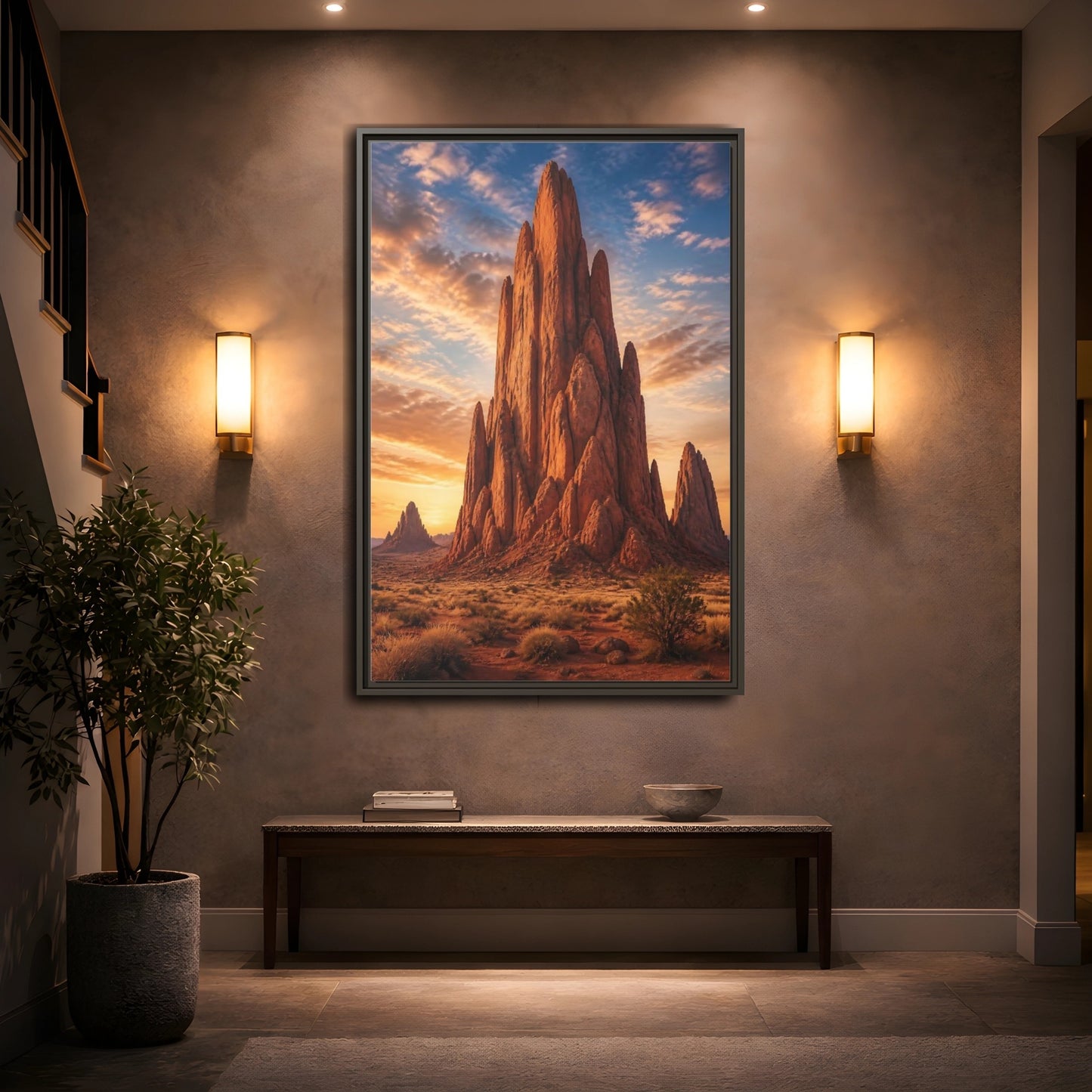 Mockup 2. Nature Rock Formation Orange Blue Desert shown as stretched canvas wall art