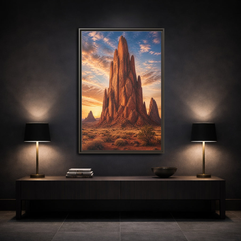Mockup 3. Nature Rock Formation Orange Blue Desert shown as stretched canvas wall art