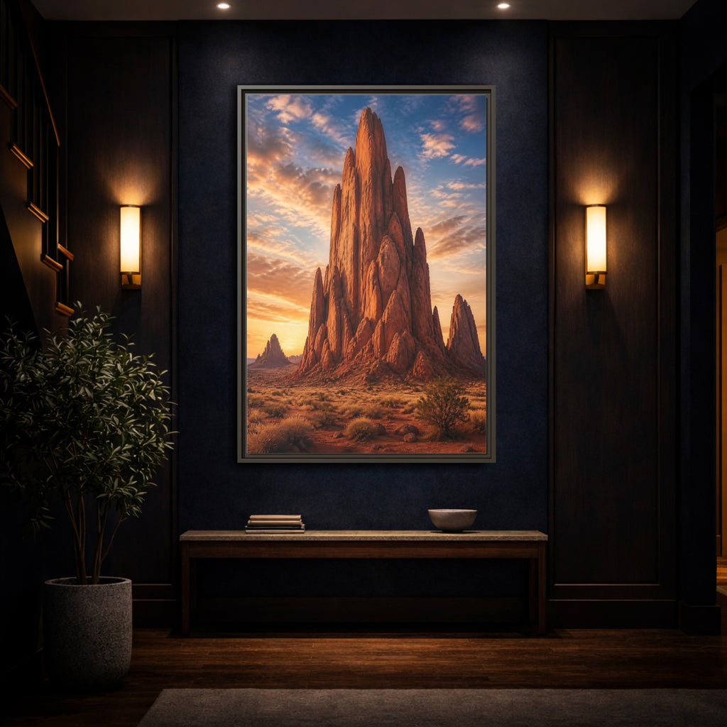 Mockup 4. Nature Rock Formation Orange Blue Desert shown as stretched canvas wall art