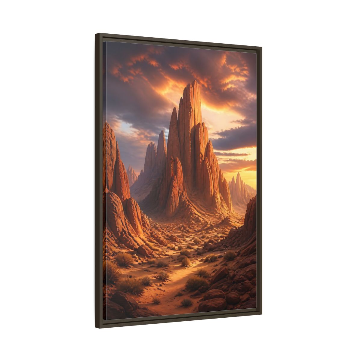 Nature Rock Formations Desert Canyon Framed Canvas Wall Art - Living Room Orange and Grey shown as canvas wall art