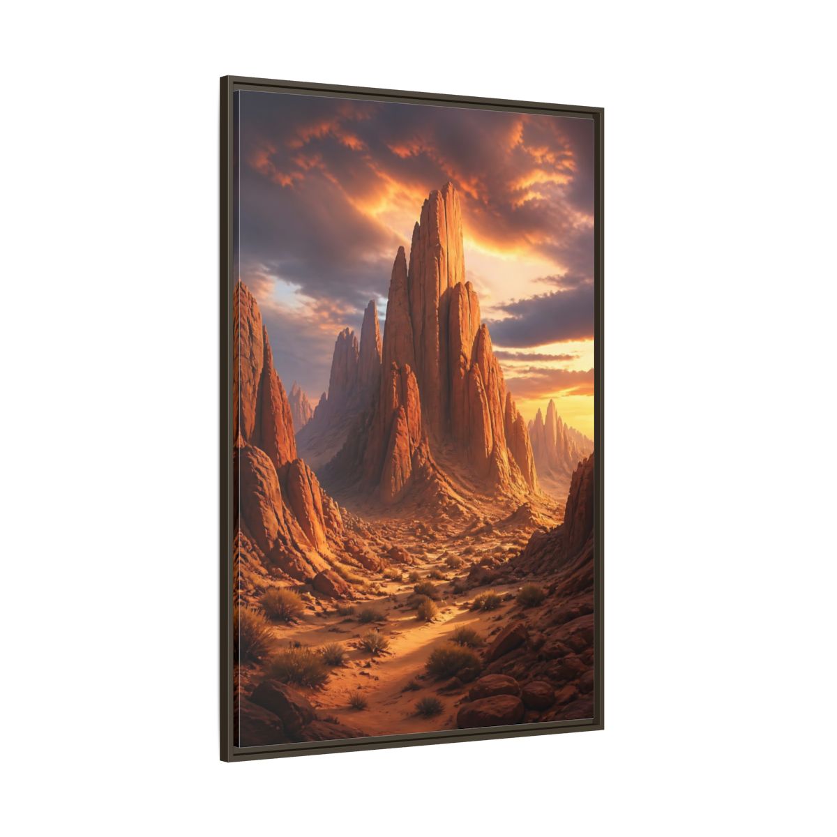 Nature Rock Formations Desert Canyon Framed Canvas Wall Art - Living Room Orange and Grey shown as canvas wall art