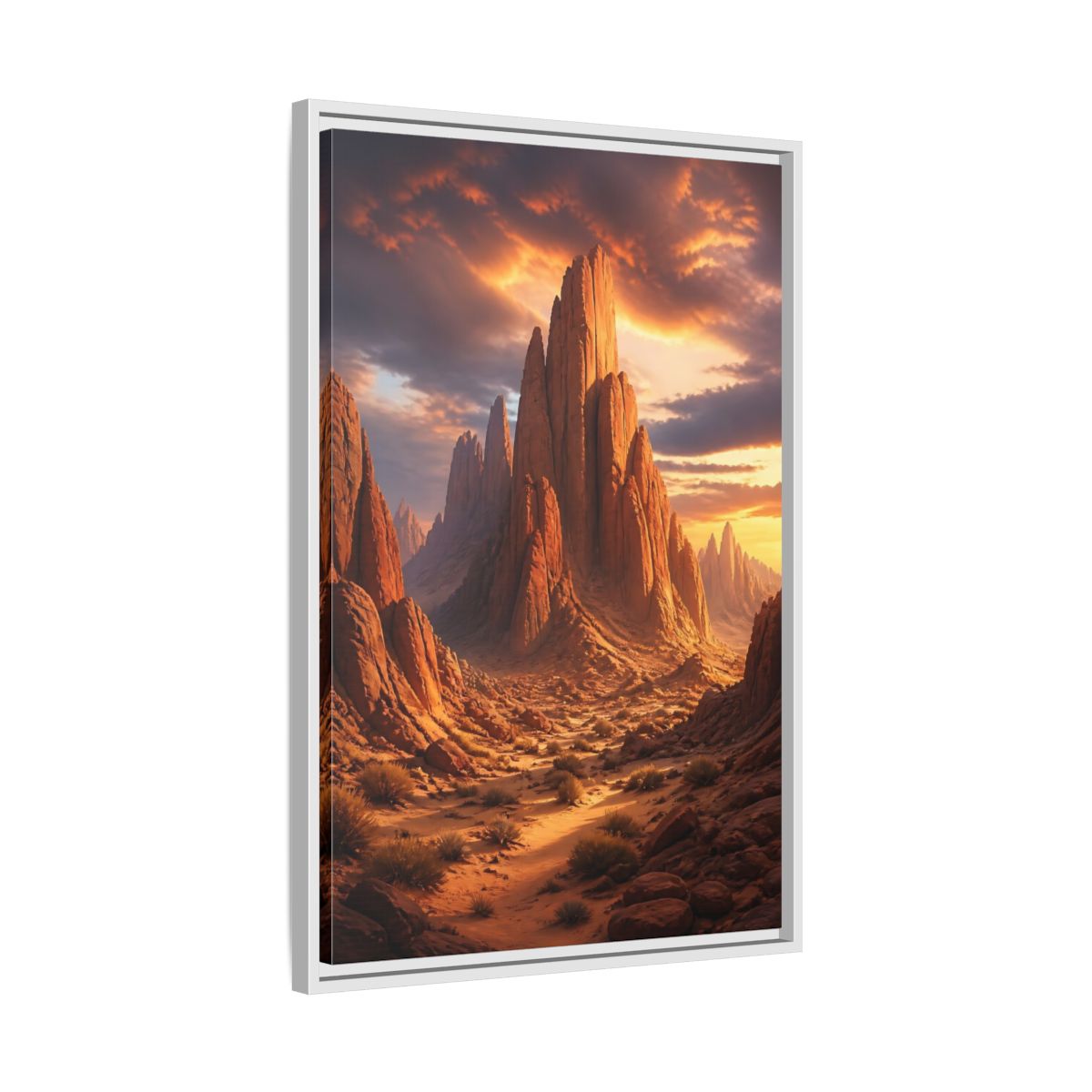 Nature Rock Formations Desert Canyon Framed Canvas Wall Art - Living Room Orange and Grey shown as canvas wall art