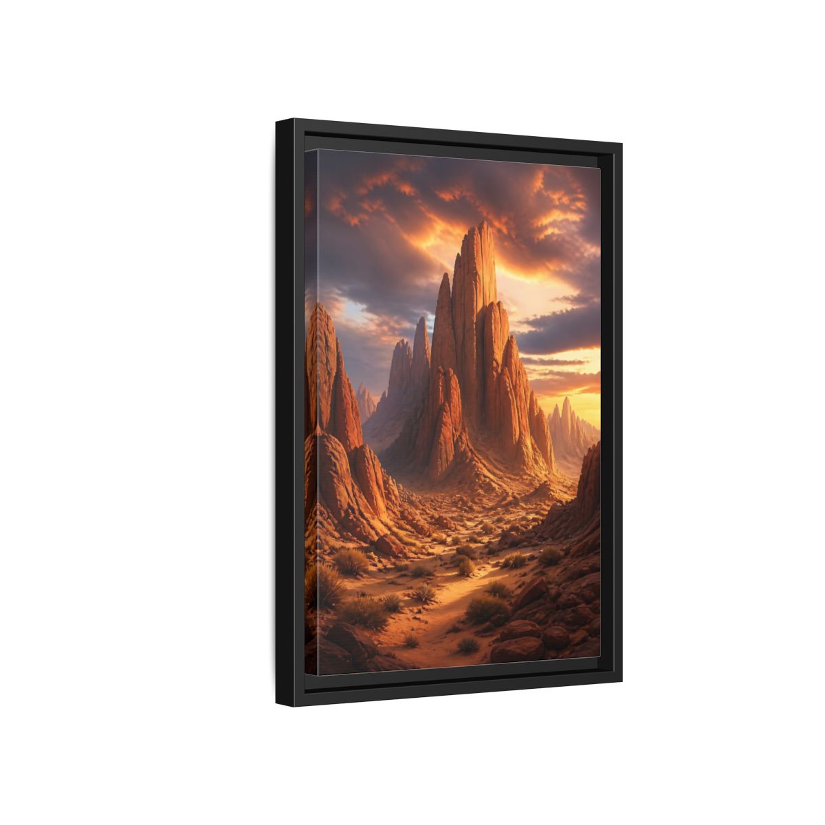 Nature Rock Formations Desert Canyon Framed Canvas Wall Art - Living Room Orange and Grey shown as canvas wall art
