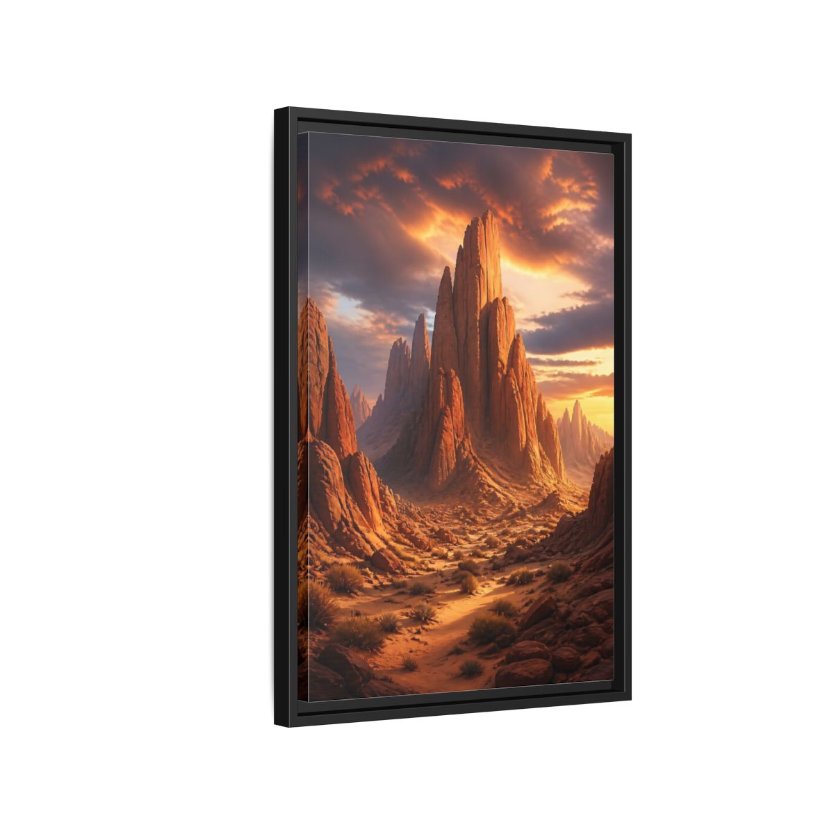 Nature Rock Formations Desert Canyon Framed Canvas Wall Art - Living Room Orange and Grey shown as canvas wall art