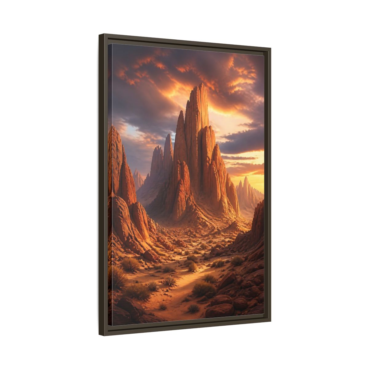 Nature Rock Formations Desert Canyon Framed Canvas Wall Art - Living Room Orange and Grey shown as canvas wall art