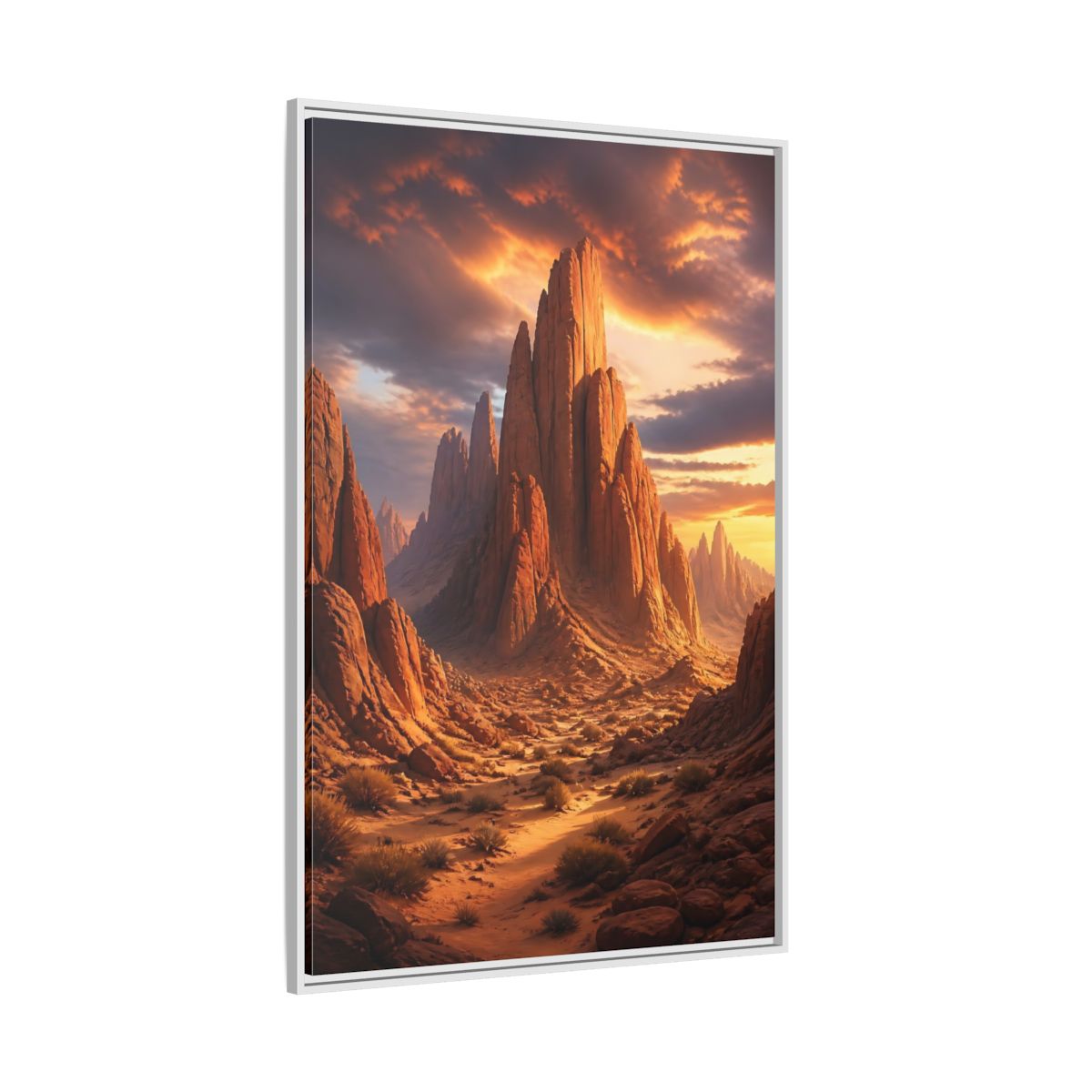 Nature Rock Formations Desert Canyon Framed Canvas Wall Art - Living Room Orange and Grey shown as canvas wall art