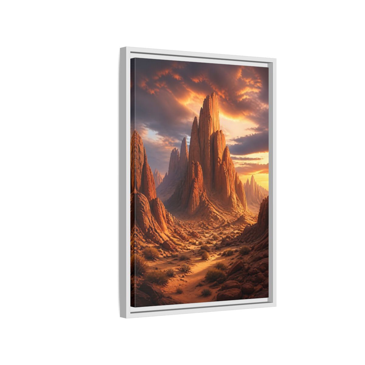 Nature Rock Formations Desert Canyon Framed Canvas Wall Art - Living Room Orange and Grey shown as canvas wall art