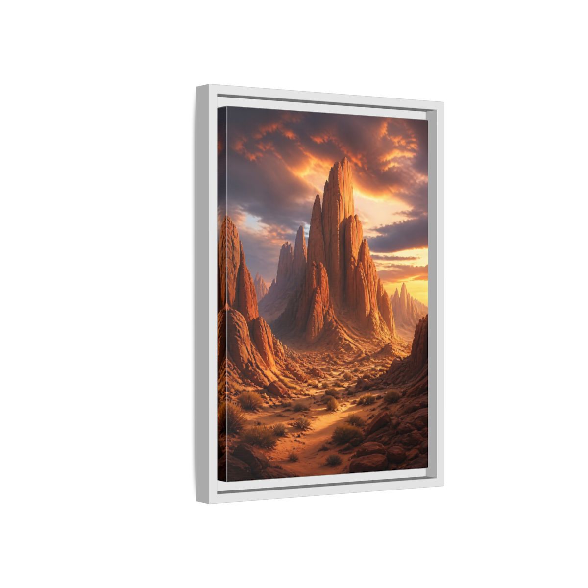 Nature Rock Formations Desert Canyon Framed Canvas Wall Art - Living Room Orange and Grey shown as canvas wall art
