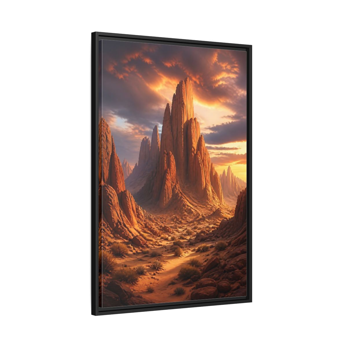 Nature Rock Formations Desert Canyon Framed Canvas Wall Art - Living Room Orange and Grey shown as canvas wall art