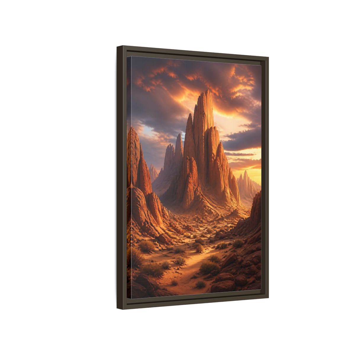 Nature Rock Formations Desert Canyon Framed Canvas Wall Art - Living Room Orange and Grey shown as canvas wall art