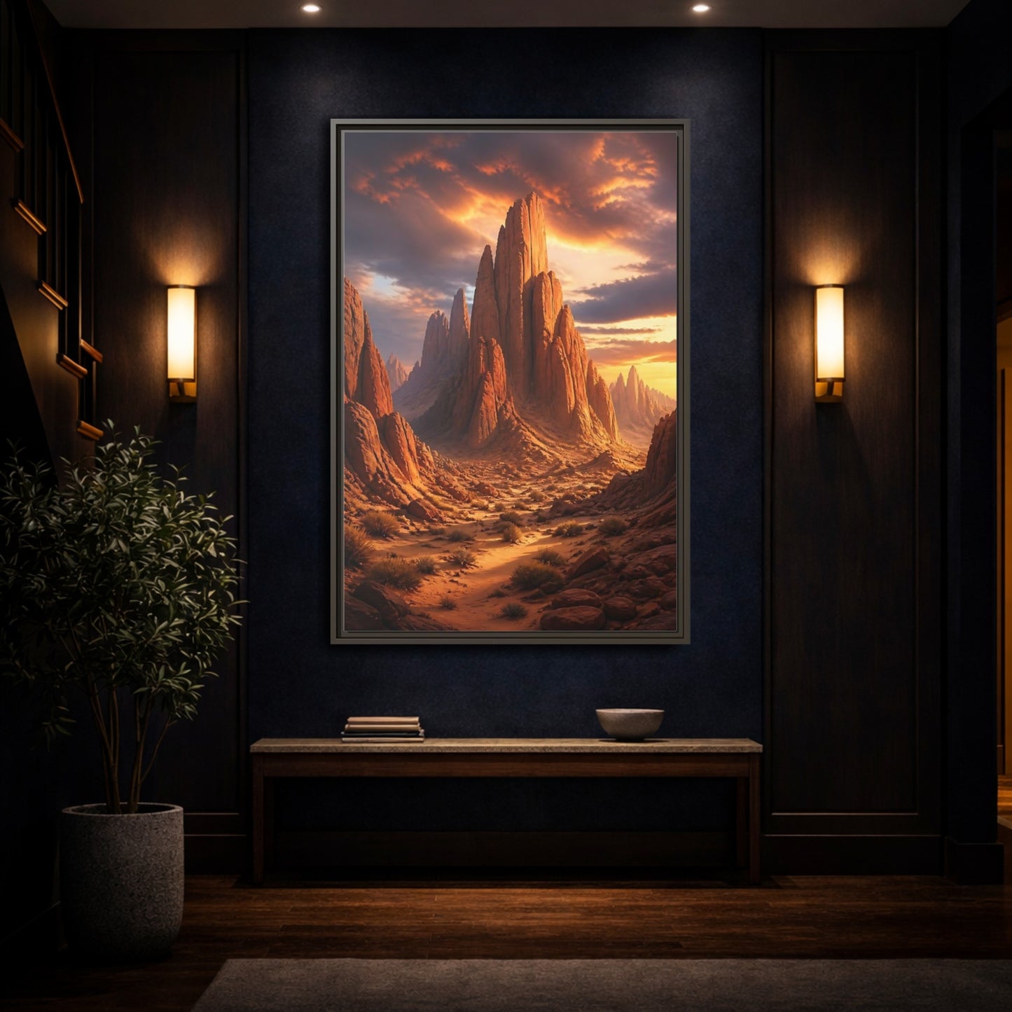 Nature Rock Formations Desert Canyon Framed Canvas Wall Art - Living Room Orange and Grey shown as canvas wall art