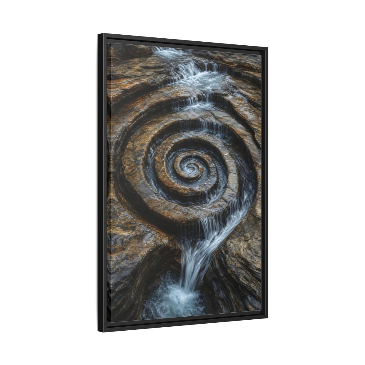 Side Mockup 14. Nature Rock Spiral Brown And Blue Nature shown as stretched canvas wall art