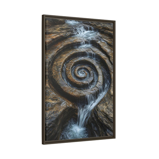 Main Mockup. Nature Rock Spiral Brown And Blue Nature shown as stretched canvas wall art