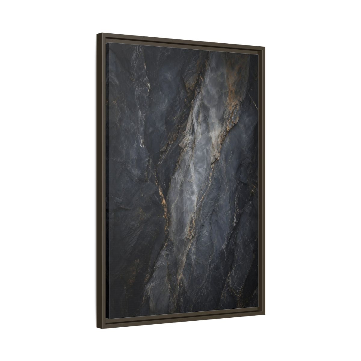 Side Mockup 11. Nature Rock Texture Dark Grey And Gold shown as stretched canvas wall art