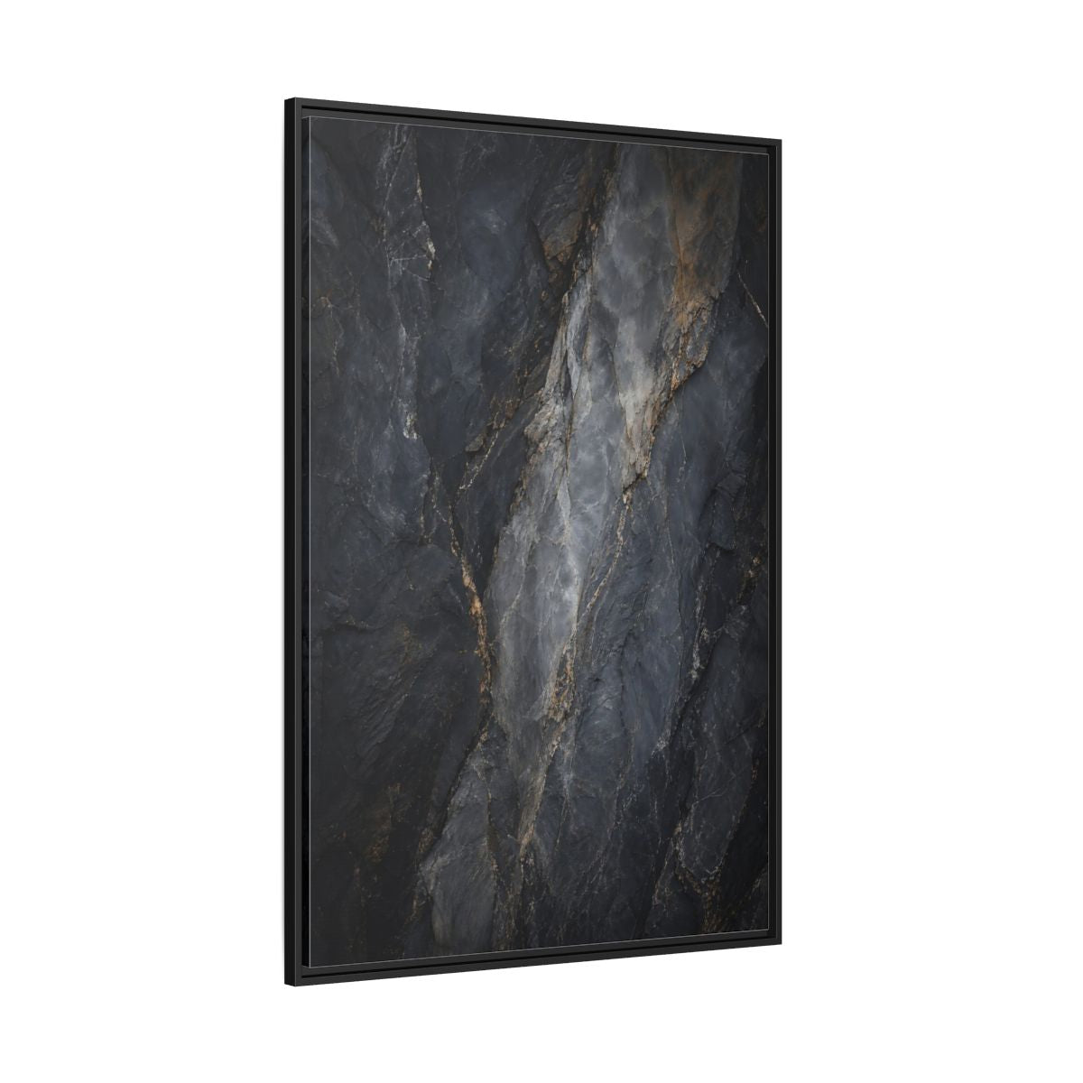 Side Mockup 12. Nature Rock Texture Dark Grey And Gold shown as stretched canvas wall art