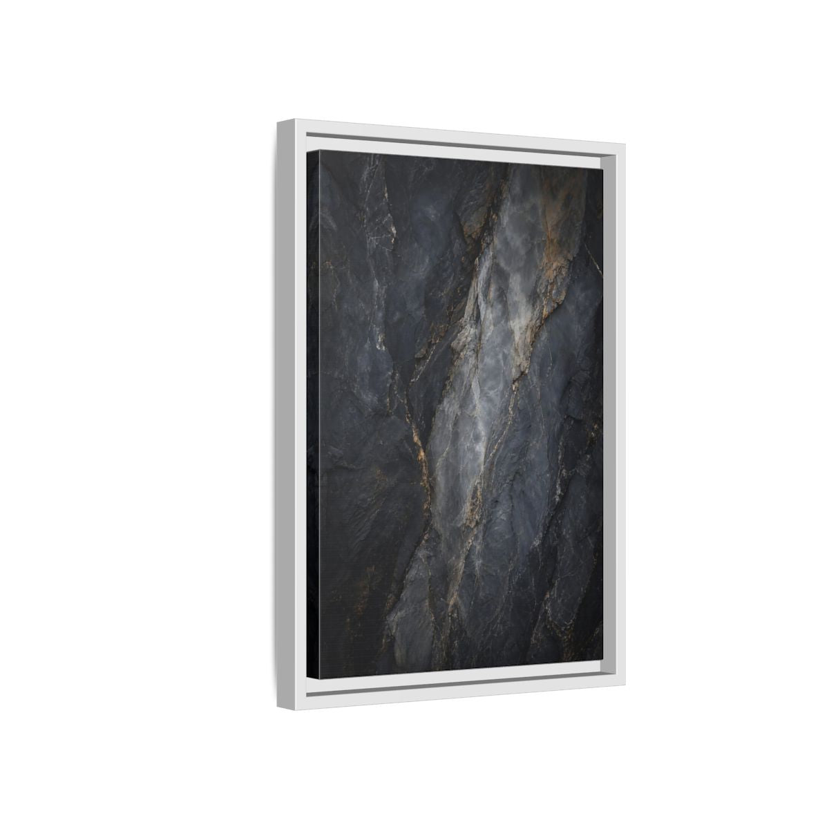 Side Mockup 4. Nature Rock Texture Dark Grey And Gold shown as stretched canvas wall art