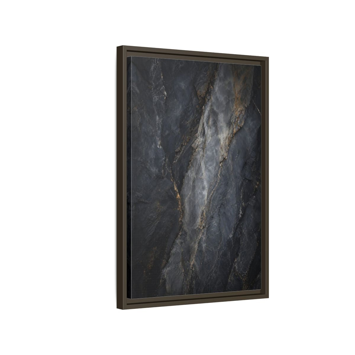 Side Mockup 2. Nature Rock Texture Dark Grey And Gold shown as stretched canvas wall art