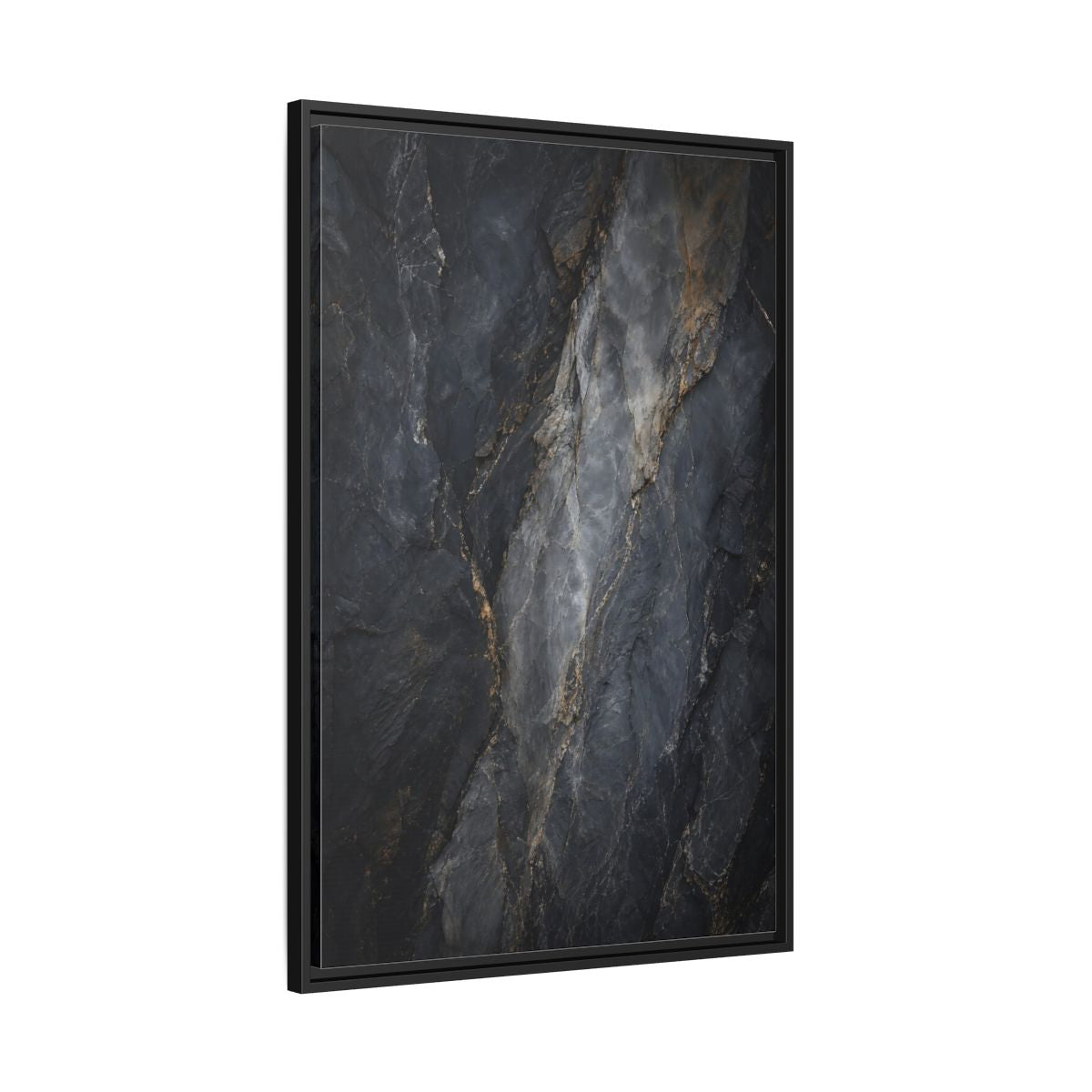 Side Mockup 13. Nature Rock Texture Dark Grey And Gold shown as stretched canvas wall art