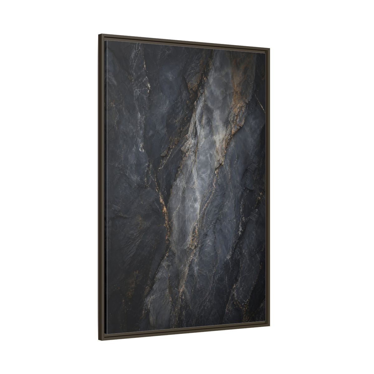 Side Mockup 8. Nature Rock Texture Dark Grey And Gold shown as stretched canvas wall art