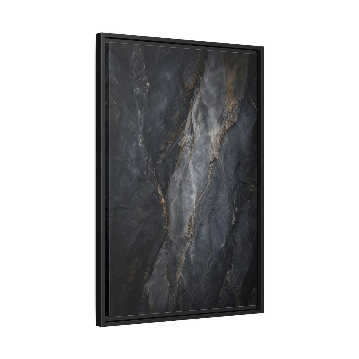Side Mockup 14. Nature Rock Texture Dark Grey And Gold shown as stretched canvas wall art