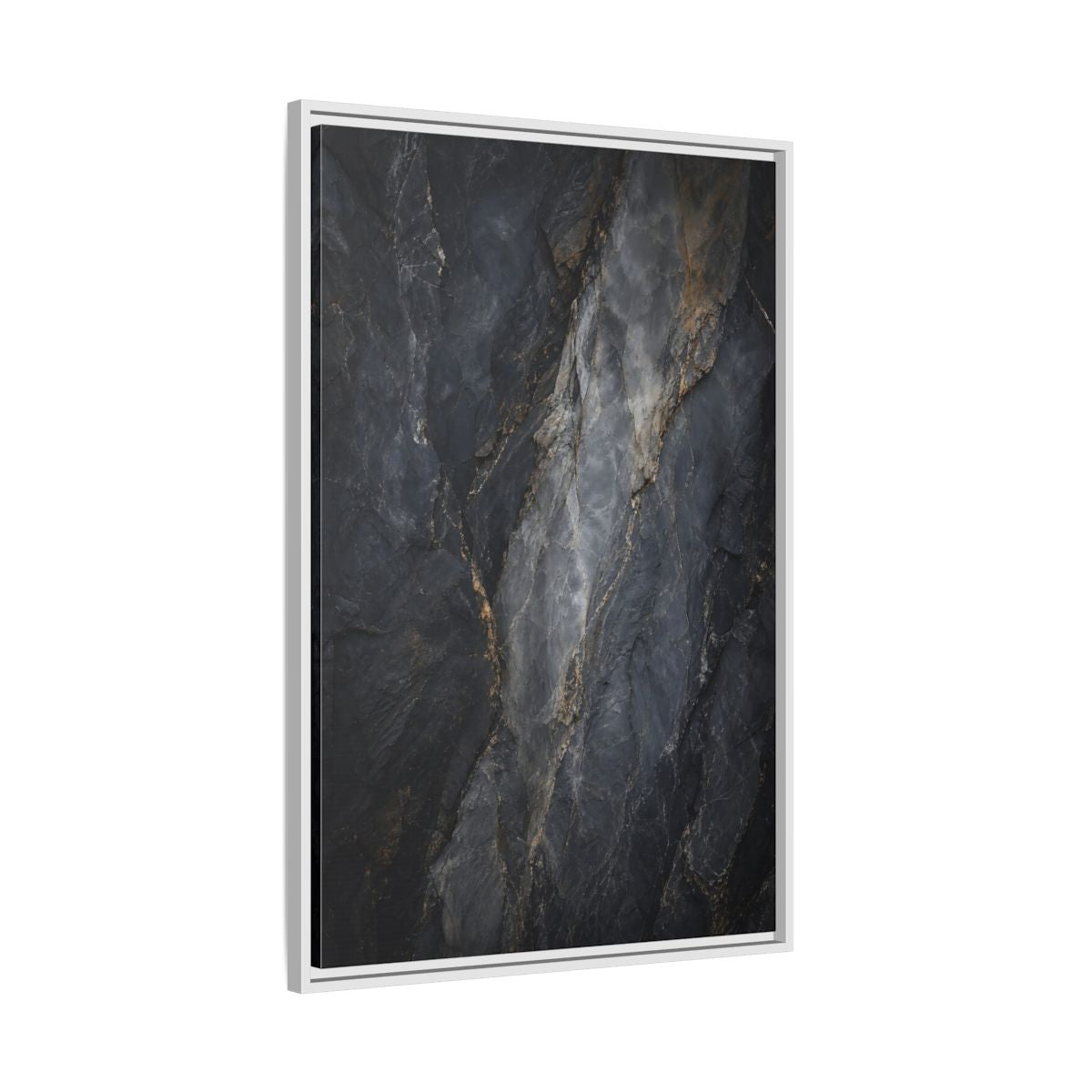 Side Mockup 9. Nature Rock Texture Dark Grey And Gold shown as stretched canvas wall art