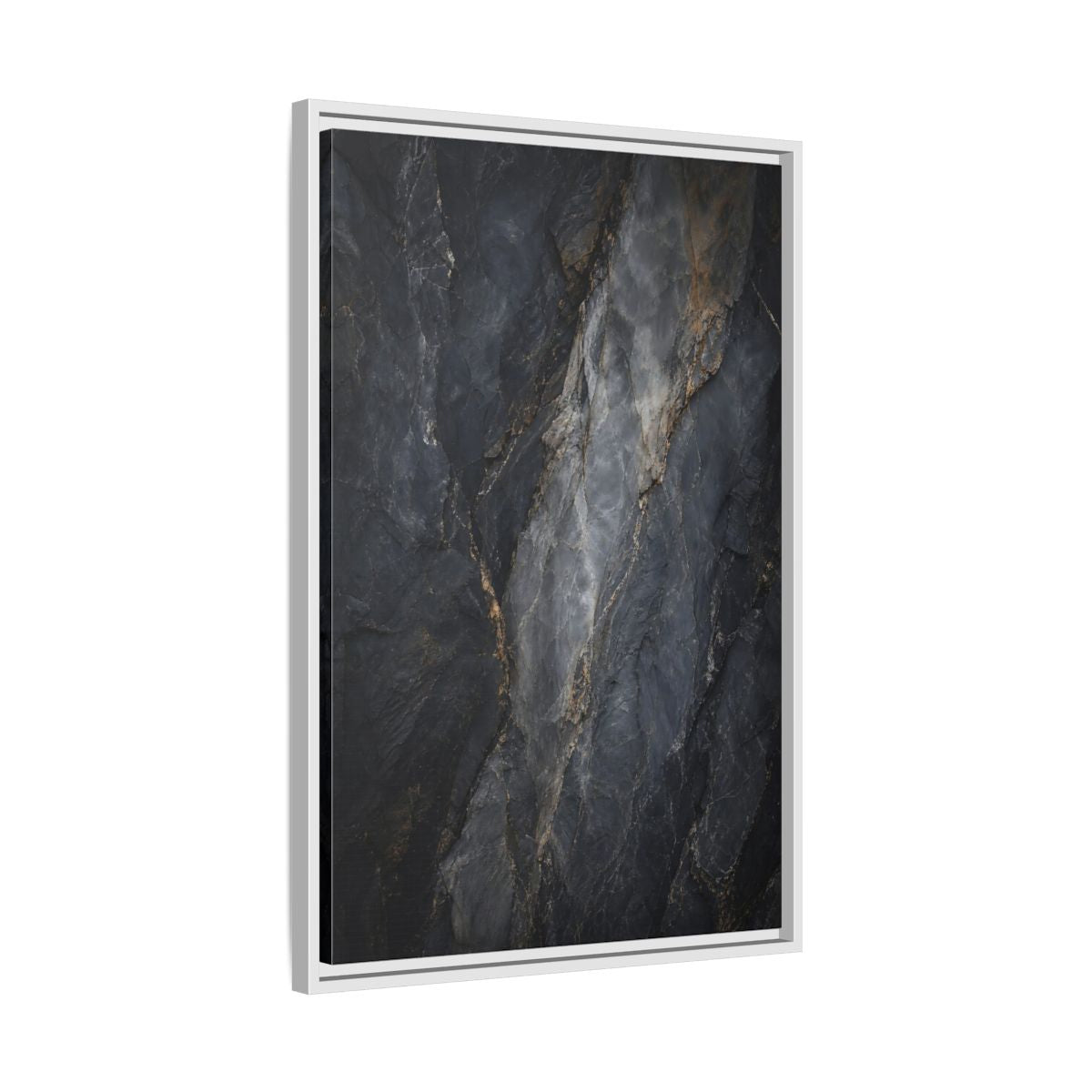 Side Mockup 10. Nature Rock Texture Dark Grey And Gold shown as stretched canvas wall art