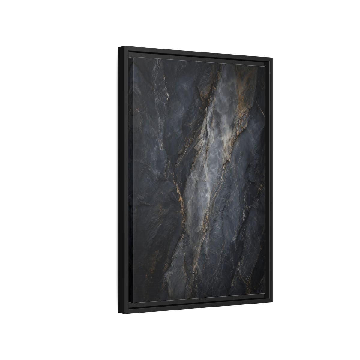 Side Mockup 3. Nature Rock Texture Dark Grey And Gold shown as stretched canvas wall art