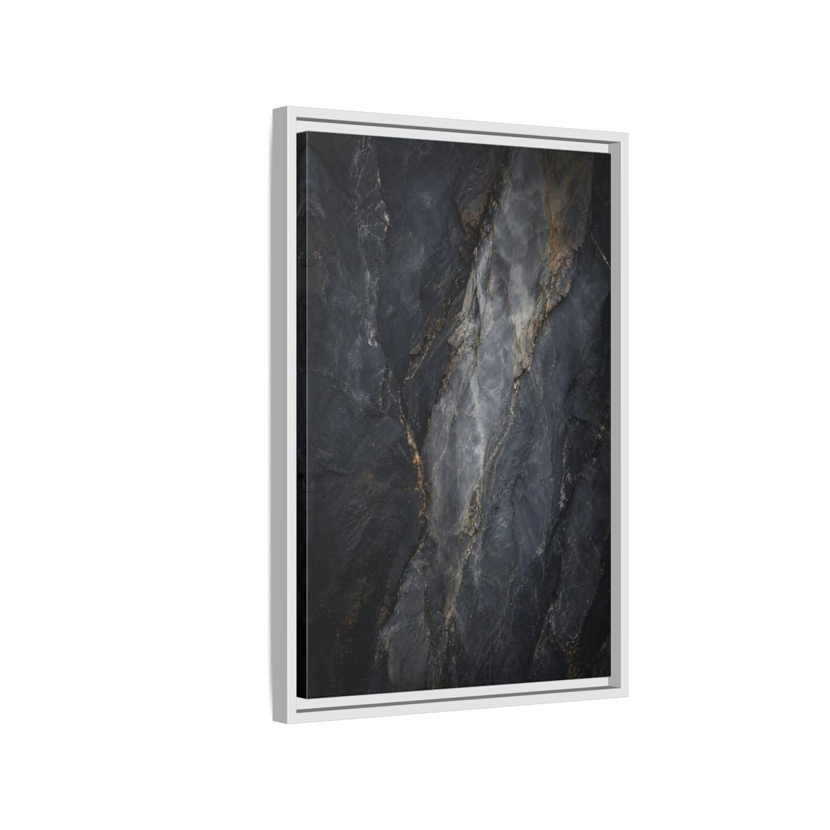 Side Mockup 1. Nature Rock Texture Dark Grey And Gold shown as stretched canvas wall art