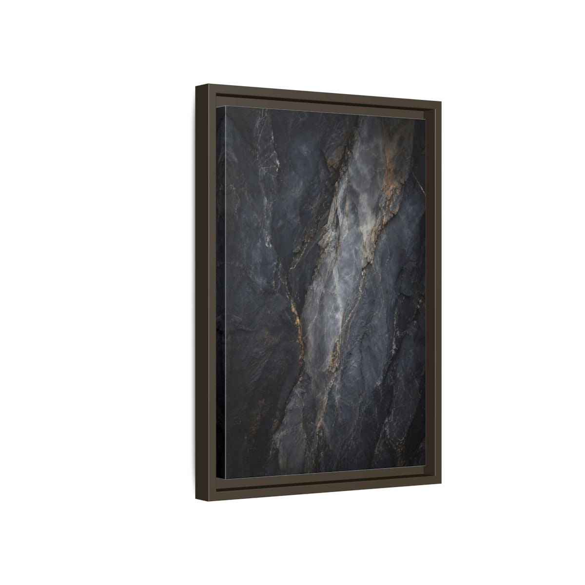 Side Mockup 5. Nature Rock Texture Dark Grey And Gold shown as stretched canvas wall art