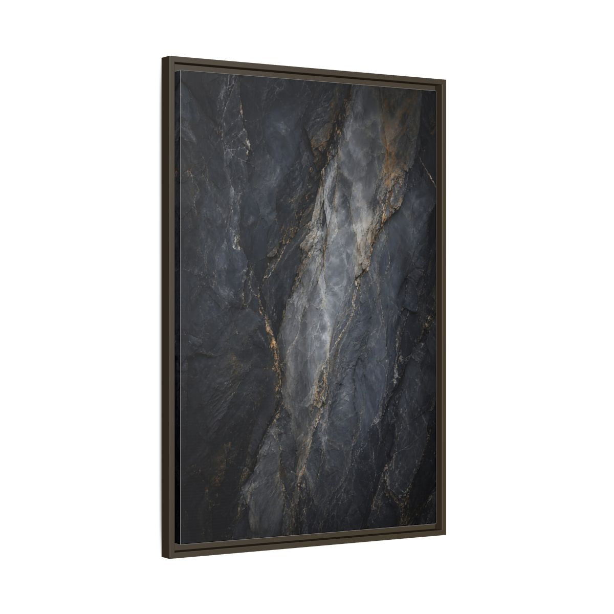 Main Mockup. Nature Rock Texture Dark Grey And Gold shown as stretched canvas wall art