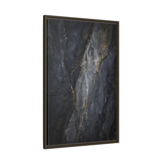 Main Mockup. Nature Rock Texture Dark Grey And Gold shown as stretched canvas wall art