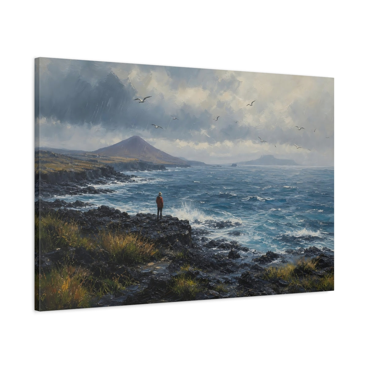 Main Mockup. Nature Rocky Coast Blue Coast shown as stretched canvas wall art