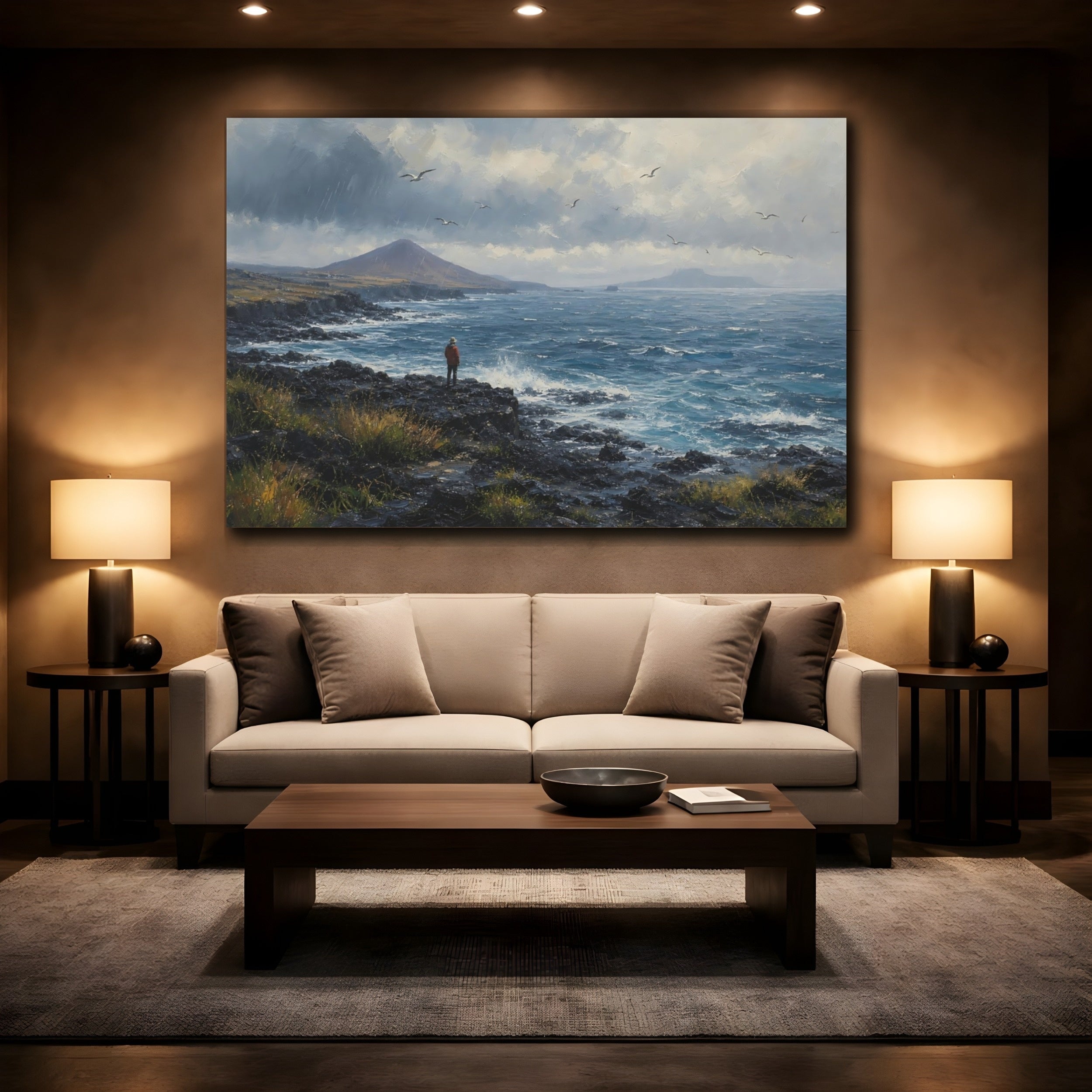 Mockup 2. Nature Rocky Coast Blue Coast shown as stretched canvas wall art