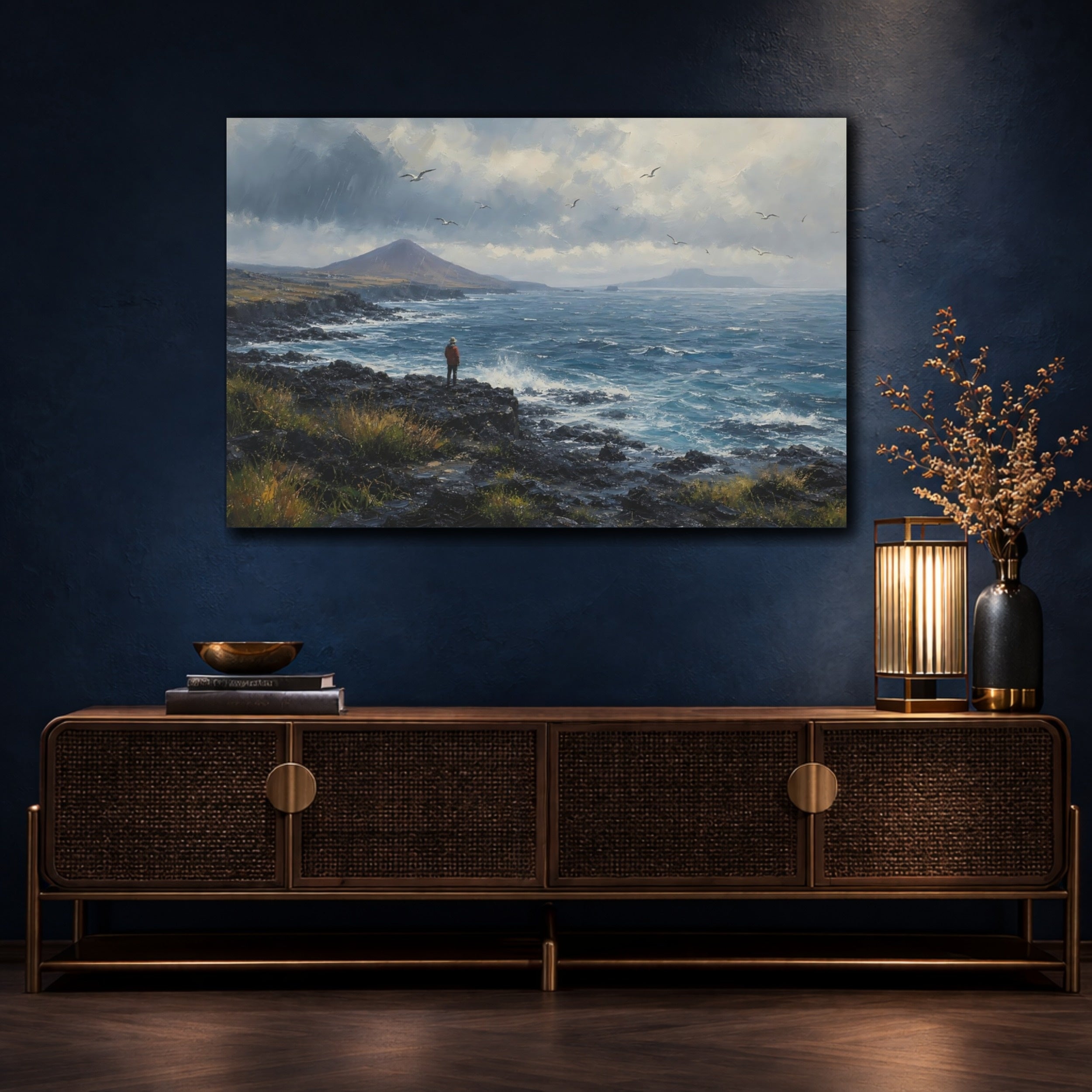 Mockup 4. Nature Rocky Coast Blue Coast shown as stretched canvas wall art