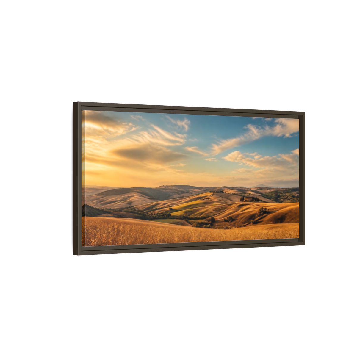 Main Mockup. Nature Rolling Hills Golden Landscape shown as stretched canvas wall art