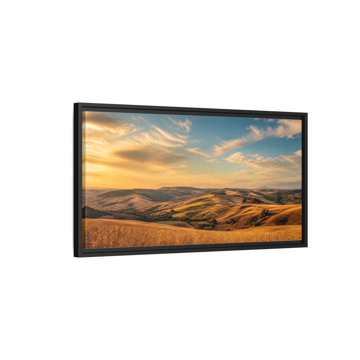 Side Mockup 2. Nature Rolling Hills Golden Landscape shown as stretched canvas wall art