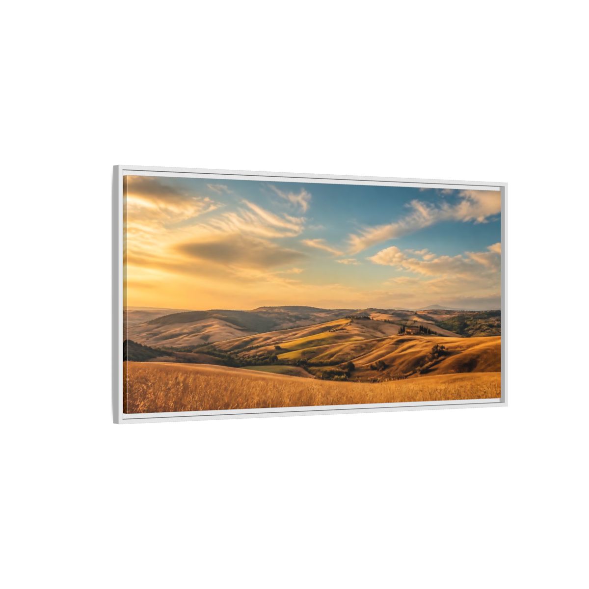 Side Mockup 3. Nature Rolling Hills Golden Landscape shown as stretched canvas wall art