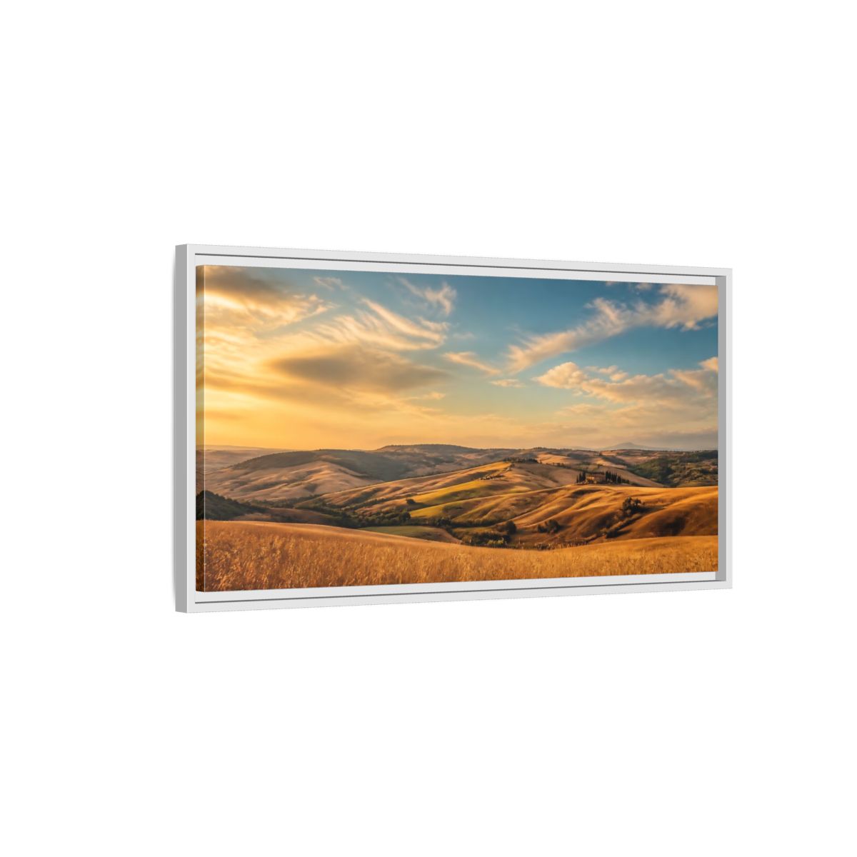 Side Mockup 1. Nature Rolling Hills Golden Landscape shown as stretched canvas wall art