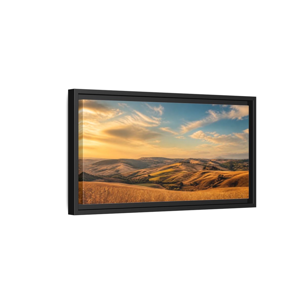 Side Mockup 8. Nature Rolling Hills Golden Landscape shown as stretched canvas wall art